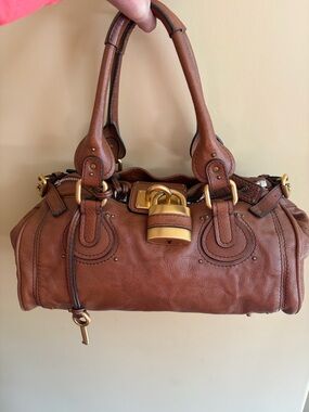 Chloe Paddington Brown Leather Satchel Handbag with Gold Lock